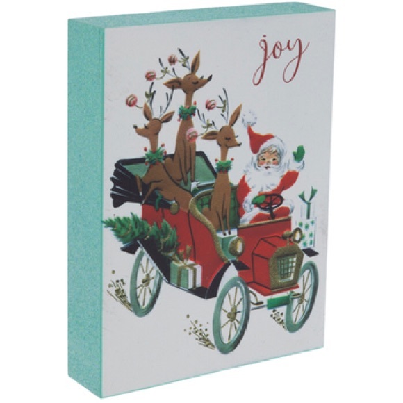 Other - Joy Santa In Car With Reindeer Wood Decor NWT
